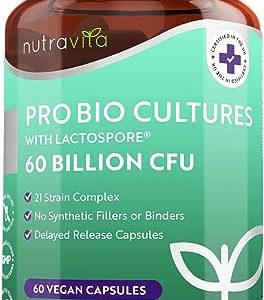 60 Billion CFU Probiotic Cultures - Scientifically Backed Lactospore®️ for Good Gut Flora - Enteric Coating to Ensure Probiotics are Delivered...