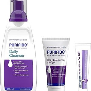 Acnecide + Purifide Spot On Skincare Set, for Acne Prone Skin with Acnecide Face Gel with Benzoyl Peroxide (15g) , Purifide SPF 30 Moisturiser...