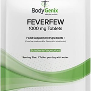 Bodygenix Feverfew 1000mg Tablets Bodygenix Migraine Headache Labor Problems Supplement UK Made - Veg Friendly (30) 1 Month Supply
