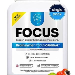Brainzyme® Focus Original [Single Pack] Concentration Pills. Calm Focus & Energy. Caffeine + L-Theanine, Choline, Strong B-Vitamins. 6 Hour Energy...