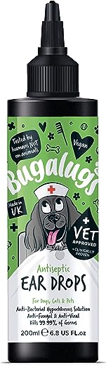 BUGALUGS Dog Ear Drops treatment provides relief for yeast infection, itching and odours - first aid antiseptic ear drops for dogs is an...