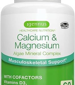 Calcium & Magnesium, 2:1 Plant Based Mineral Complex, 60 Tablets with Boron, Vitamin D3 & K2, High Absorption Bone Support Formula with Cofactors,...