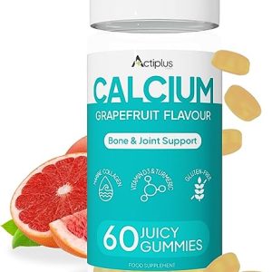 Calcium Supplement Gummies for Promoting Bone, Joint, Skin Health – Chewable Grapefruit Flavoured & Gluten-Free with Vitamin D3 & E, Marine...