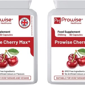 Cherry Max+ (Pack of 2) 2100mg Montmorency Cherry Added with Black Cherry I 90 Vegan Capsules High Strength I Made in The UK by Prowise Healthcare