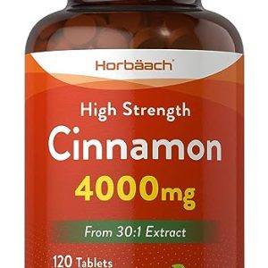 Cinnamon 4000mg | High Strength | Blood Sugar Levels & Metabolism Support | Rich in Calcium | 120 Vegan Tablets | by Horbaach