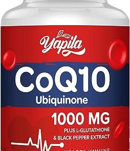 CoQ10 with L-Glutathione 1000mg Capsules - 100% Fermented Coq10 Supplement, High Absorption, Super Strength Coenzyme Q10, Antioxidant Supplements,...