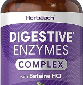Digestive Enzyme Supplements with Betaine Hydrochloride | Providing Lactase and Protease | 90 Vegan Tablets | High Strength Complex | by Horbaach