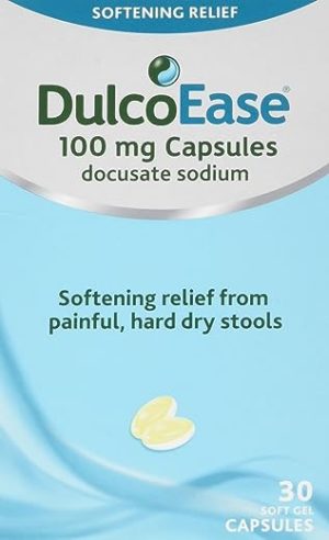 DulcoEase 100 mg Docusate Sodium Capsules - Softening Constipation Relief - Pack of 30 Soft Gel Capsules - Stool Softening Laxative