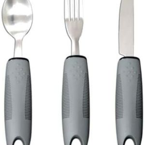 Easy Grip Cutlery Set of 3 Gray Disability Aids with Knife Fork Spoon Large Wide Handled Arthritis Hands Aids Cutlery Adaptive Eating Drinking...