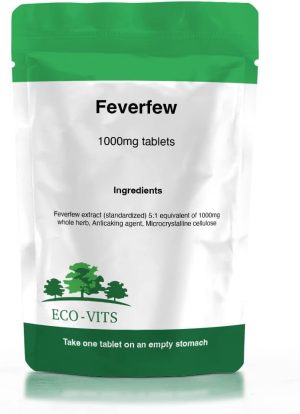 feverfew 1000mg high strength 120 vegetarian tablets migraine relief allergies