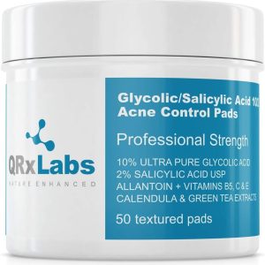 Glycolic/Salicylic Acid 10/2 Acne Control Pads With 10% Ultra Pure Glycolic Acid + 2% Salicylic Acid, Allantoin, Vitamins B5, C & E, Calendula &...