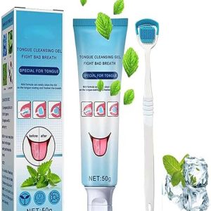 JOKBEN 1PCS Tongue Cleaner Gel with Tongue Brush, Tongue Scraper, Fresh Mint Tongue Cleaner Gel, Tongue Cleaner Kit for Oral Care Removes Bad Breath