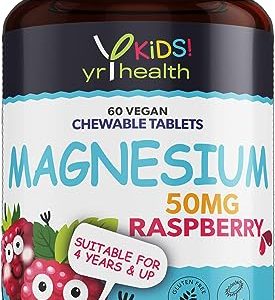 Kids Magnesium Tablets for Sleep, Anxiety and Ticks, 50mg Chewable Raspberry Flavour Magnesium for Kids, Vegan Society Registered Tablets not...