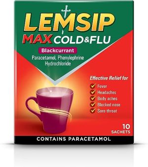 lemsip max cold and flu blackcurrant sachets with paracetamol pack of 10