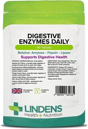 lindens digestive enzymes daily tablets 90 pack contains betaine hcl