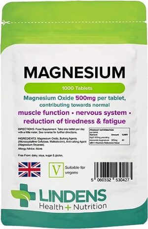 lindens magnesium tablets 500mg 1000 tablets reduces tiredness and