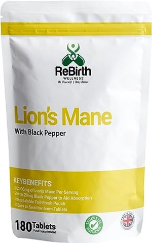 lions mane with black pepper 2000mg 180 vegan tablets made in the uk