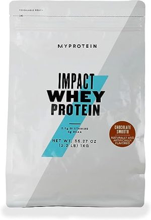 myprotein impact whey protein chocolate smooth 1kg muscle building powder