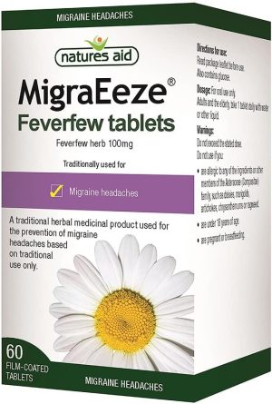 natures aid migraeeze feverfew prevent migraine headaches vegan 60 tablets