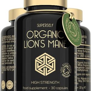 Organic Lions Mane Supplement - 1800mg Lion's Mane Capsules High Strength - Certified Organic by The Soil Association - 30 Capsules - 100% Lion...