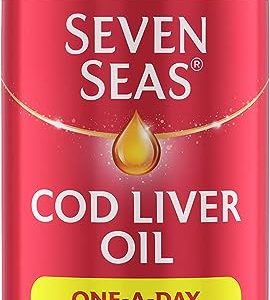 Seven Seas Cod Liver Oil Tablets With Omega-3, Fish Oil, One A Day, 4 Months Supply (120 Capsules), EPA & DHA, With High Strength Vitamin D & A