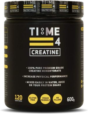 time 4 creatine powder 600g 120 x 5g servings micronised creatine
