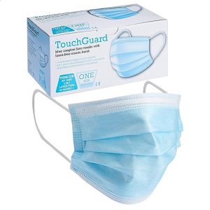 TouchGuard 3 Ply Type IIR Disposable Earloop Face Masks, Dust Protection, Breathable Masks with Nose Clip, pack of 50