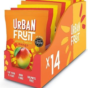 URBAN FRUIT Mango, Pineapple and Strawberry Variety Pack - Tropical Mixed Case - Gently Baked Fruit - Healthy Vegan Snack - 14 x 35g