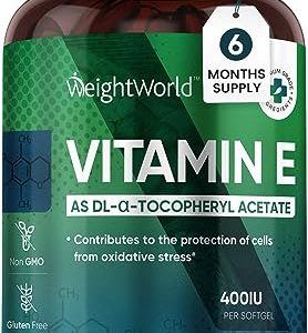 Vitamin E Capsules Softgels 400IU (Advised Intake) - 180 Vit E Softgels (6 Month Supply) - High Strength Vitamin E Oil Capsule - Hair Nail Skin...