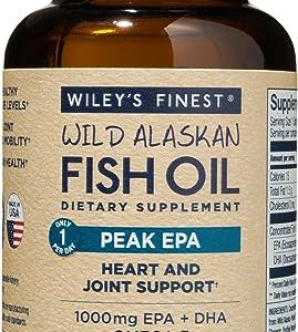 Wiley’s Finest Peak EPA 1000mg EPA + DHA Omega-3 Per Capsule - High Potency Wild Alaskan Fish Oil IFOS Certified Fish Gelatin Capsules 30 Count