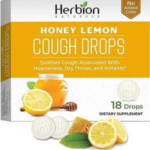 Herbion Naturals Cough Drops with Honey Lemon Flavor, Soothes Sore Throat, for Adults, Children 6 and Above, 18 Cts