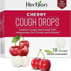 Herbion Naturals Cough Drops with Natural Cherry Flavor, Dietary Supplement, Soothes Cough, For Adults and Children over 6 years, 18 Drops, No...