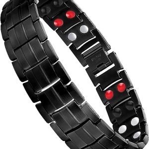 Jeracol Titanium Steel Magnetic Bracelets for Men,4 Element Double Row Strength Magnets Wristband Magnetic Brazaletes with Free Links Removal Tool...