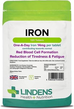 lindens iron 14mg 120 vegan tablets reduce tiredness increase energy