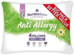 slumberdown anti allergy pillows 4 pack medium support back sleeper pillows