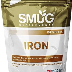 SMUG Supplements Iron Tablets - 180 High Strength 14mg Pills - Helps Support Energy Levels and Tackles Tiredness - Suitable for Men and Women -...