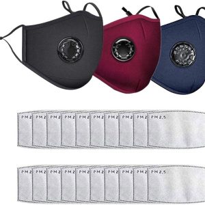 【Updated Version】3PCS Cotton Face Mask Washable and Reusable, Bandanas with Breathing valve With Activated 20 PCS Carbon Filter Replaceable Filters...
