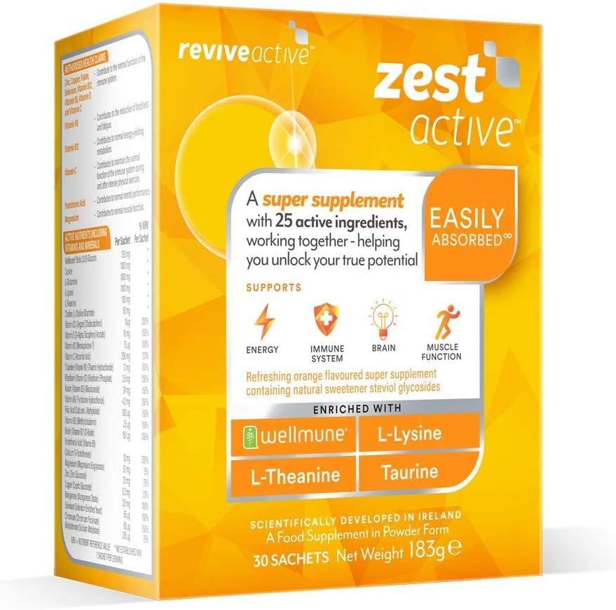 Zest Active Super Supplement by Revive Active – Advanced 25 Active Ingredients in One Daily Multivitamin Sachet - Daily Boost Supports Energy,...