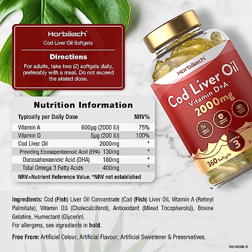 cod liver oil capsules 2000mg 360 count with high strength omega 3 1 2