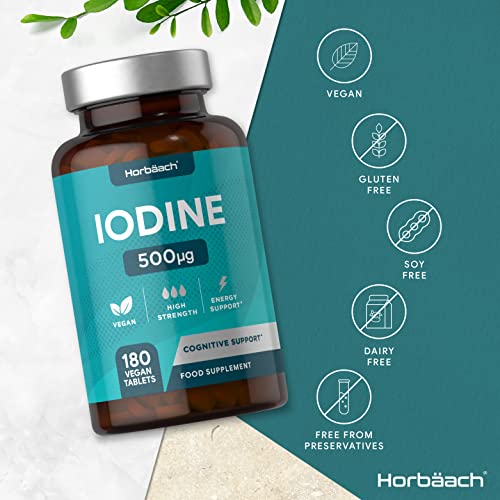 iodine tablets 500mcg 180 count cognitive and energy support high 3