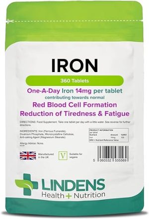 lindens iron 14mg tablets 360 vegan tablets reduce tiredness increase