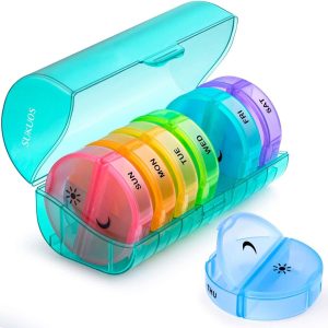 sukuos tablet dispenser pill dispenser 7 day 4 times a day solid lockable
