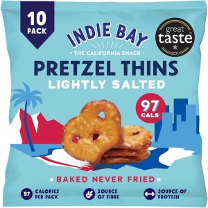 indie bay snacks pretzel thins lightly salted 10 x 24g healthy crisps